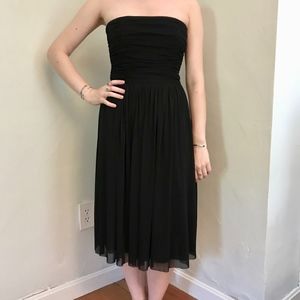 WHBM Fit n Flare Strapless Black Midi Dress